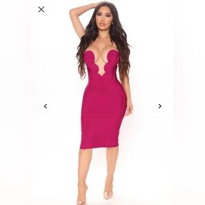 NWT Fashion Nova Night Life Bandage Midi Dress Magenta XS